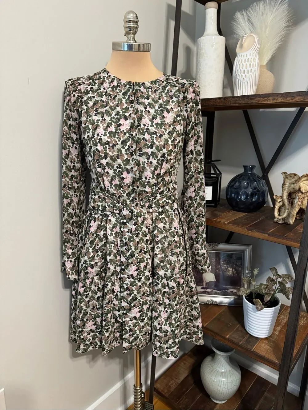 ME+EM Green/Pink/Black Floral Mini Belted Dress Women’s Size 8